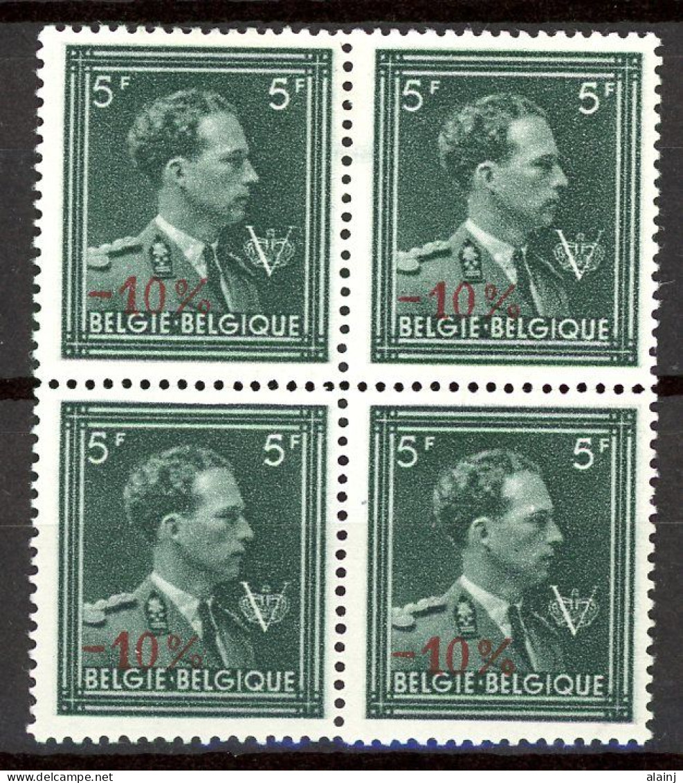 BE    724Tb    XX      ---      MNH  -- Léopold III  --  Bloc De 4  --  Belle Nuance Vert-gris - 1946 -10%