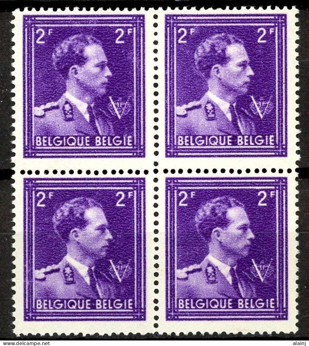 BE    693    XX      ---      MNH  -- Léopold III  --  Bloc De 4 - 1936-1957 Open Collar