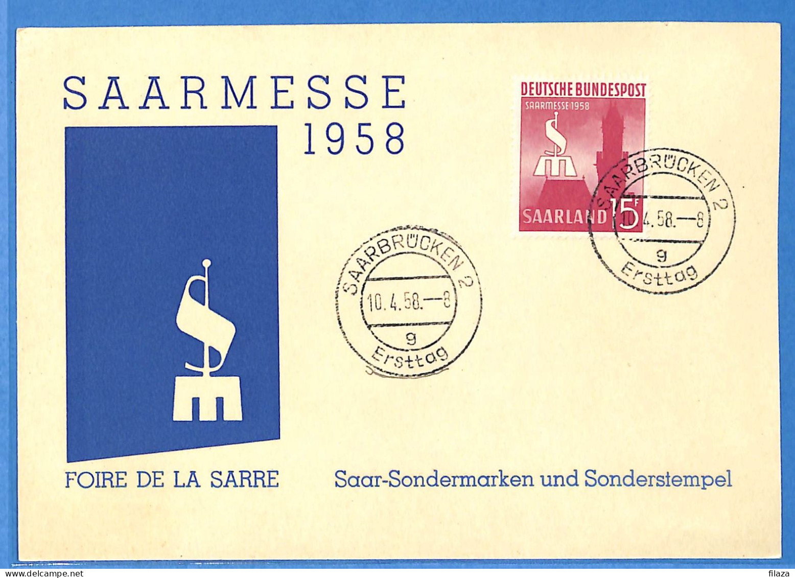 Saar - 1958 - Carte Postale FDC De Saarbrucken - G31002 - FDC