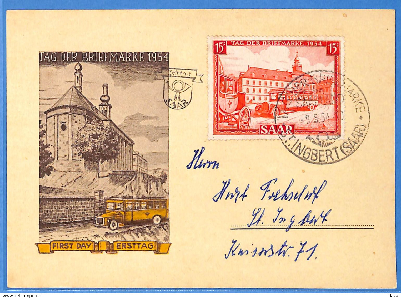 Saar - 1954 - Carte Postale FDC De Saint Ingbert - G30990 - FDC