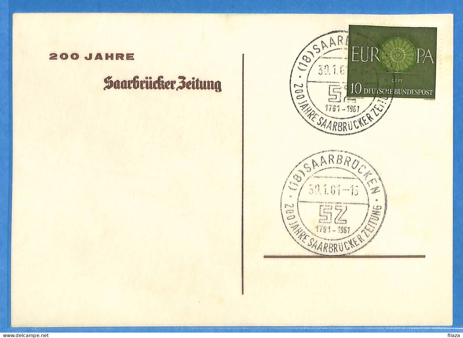 Saar - 1961 - Carte Postale FDC De Saarbrücken - G30979 - FDC