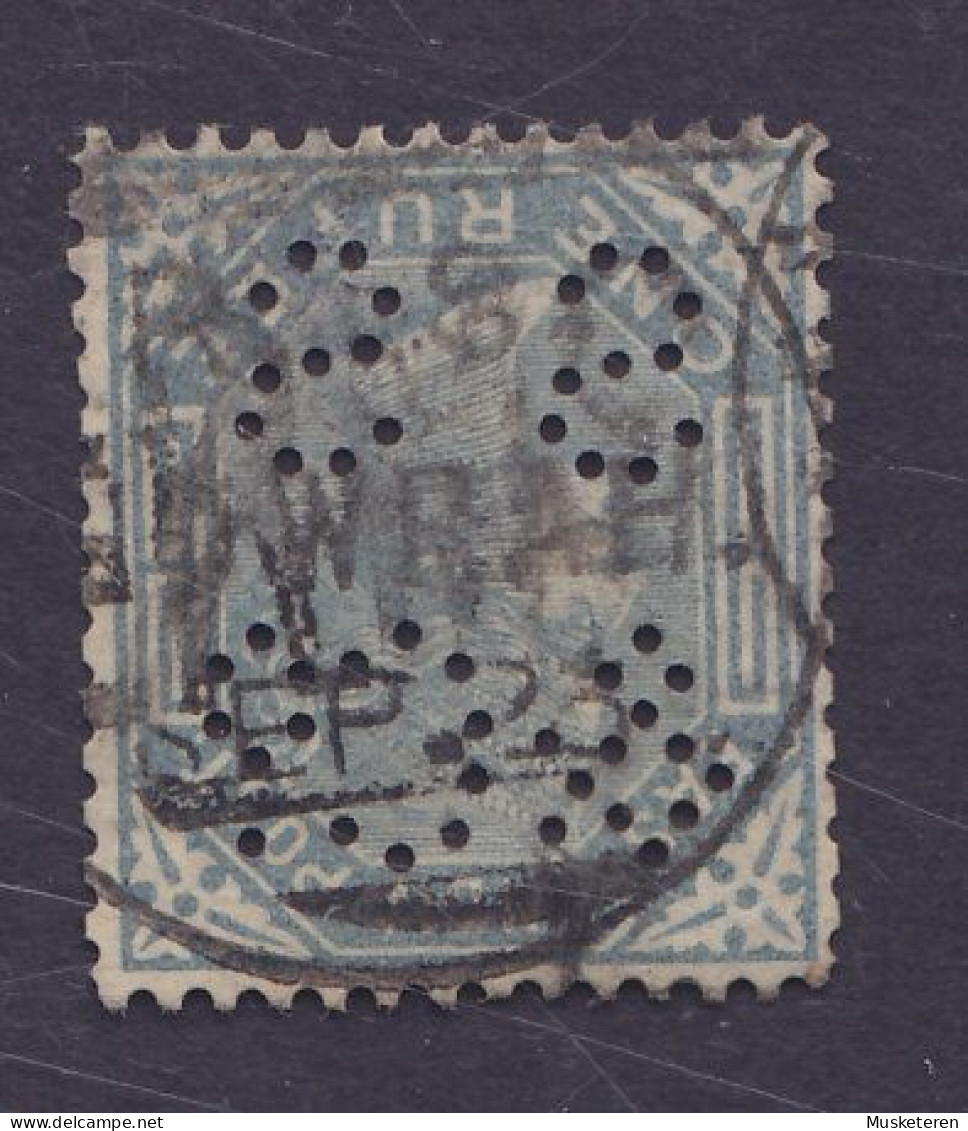 British India Perfin Perforé Lochung 'SS&Co.' 1874 Mi. 30, 1 Rupee Victoria Stamp HOWRAH Cancel (3 Scans) - 1882-1901 Empire