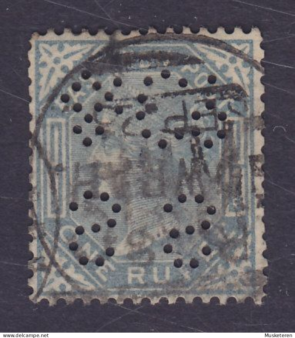 British India Perfin Perforé Lochung 'SS&Co.' 1874 Mi. 30, 1 Rupee Victoria Stamp HOWRAH Cancel (3 Scans) - 1882-1901 Impero