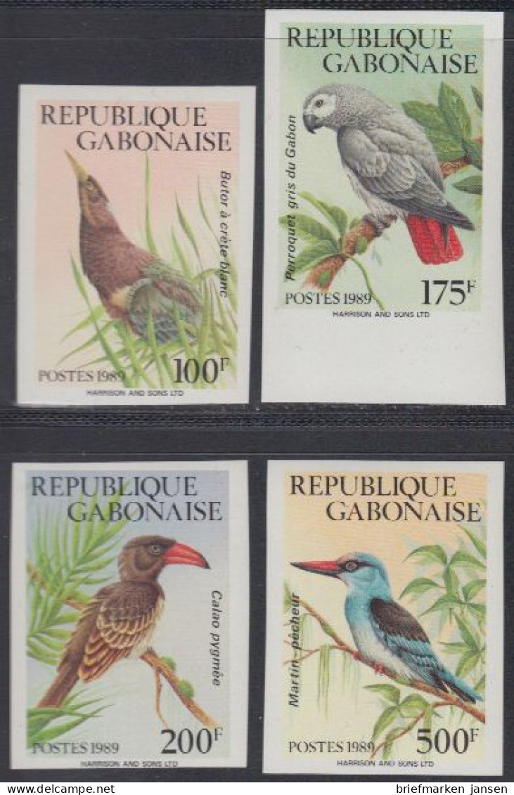 Gabun Mi.Nr. 1030-33U Vögel, U.a. Reiher Und Papagei (4 Werte) - Gabon (1960-...)