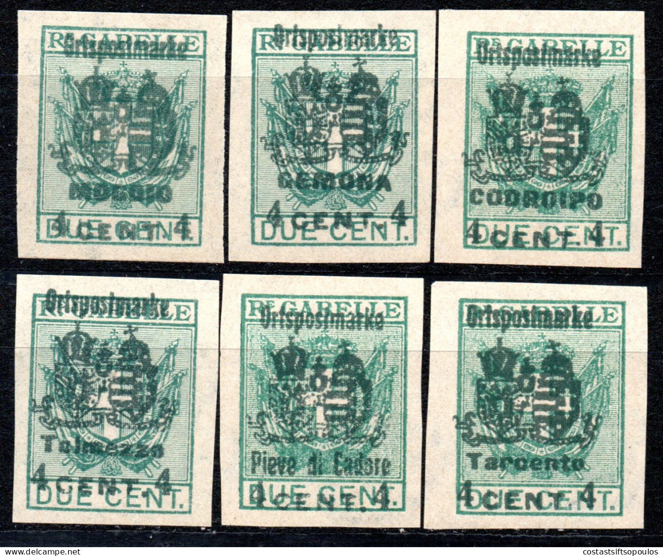 2735.ITALY,AUSTRIA 1918 4c/2c MOGGIO,GEMONA,CODROIPO,TOLMEZZO,PIEVE DI CADORE,TARCENTO,WITHOUT GUM AS ISSUED - Oest. Besetzung