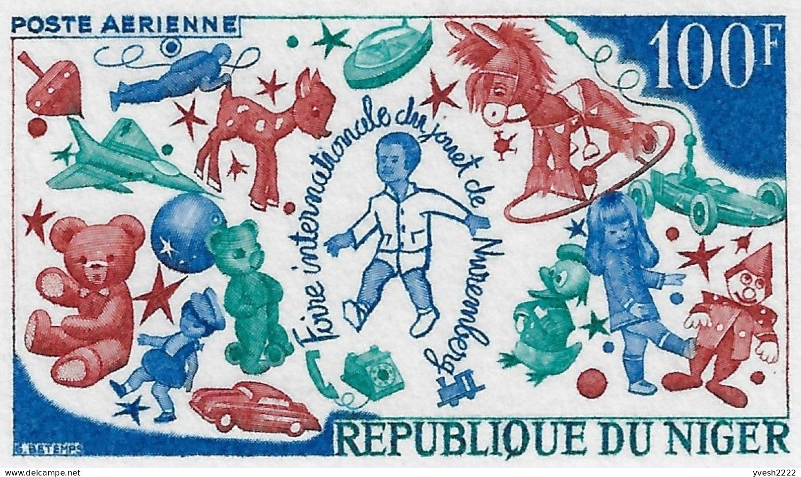 Niger 1969 PA 113 Sur FDC. Foire Internationale Du Jouet De Nuremberg. Ours En Peluche, Cheval à Bascule, Auto... - Poupées