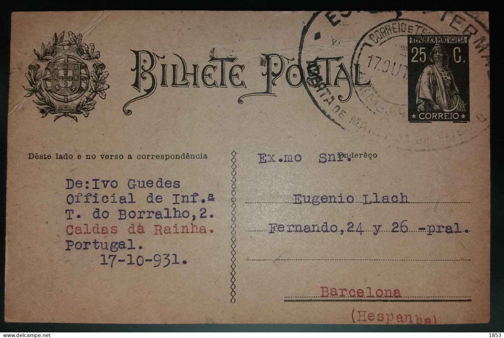 MARCOFILIA - TIPO CERES - ESTÀNCIA TERMAL DAS CALDAS DA RAINHA - Postmark Collection