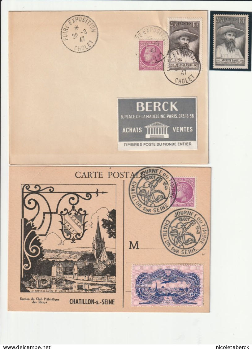 Cérès De Mazelin, Obl: Exposition Cholet 29/6/47+ Journée Du Timbre Chatillon Sur Seine  + Variété . Collection BERCK. - 1945-47 Ceres (Mazelin)