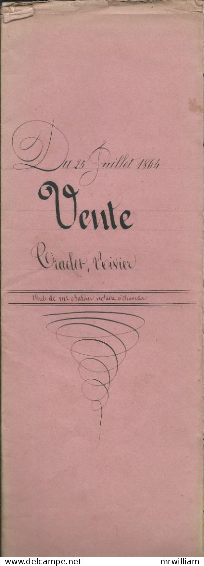 GENEALOGIE: Acte De Vente C. Traclet/ A. Rivier à J.M. Rivier à LETRA (69) 25 Juillet 1864 - Manuscrits