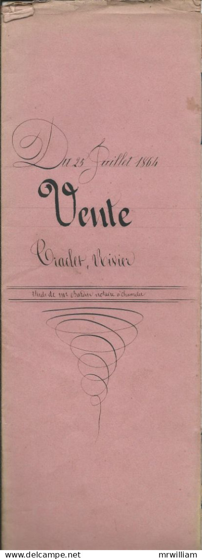 GENEALOGIE: Acte De Vente C. Traclet/ A. Rivier à J.M. Rivier à LETRA (69) 25 Juillet 1864 - Manuskripte