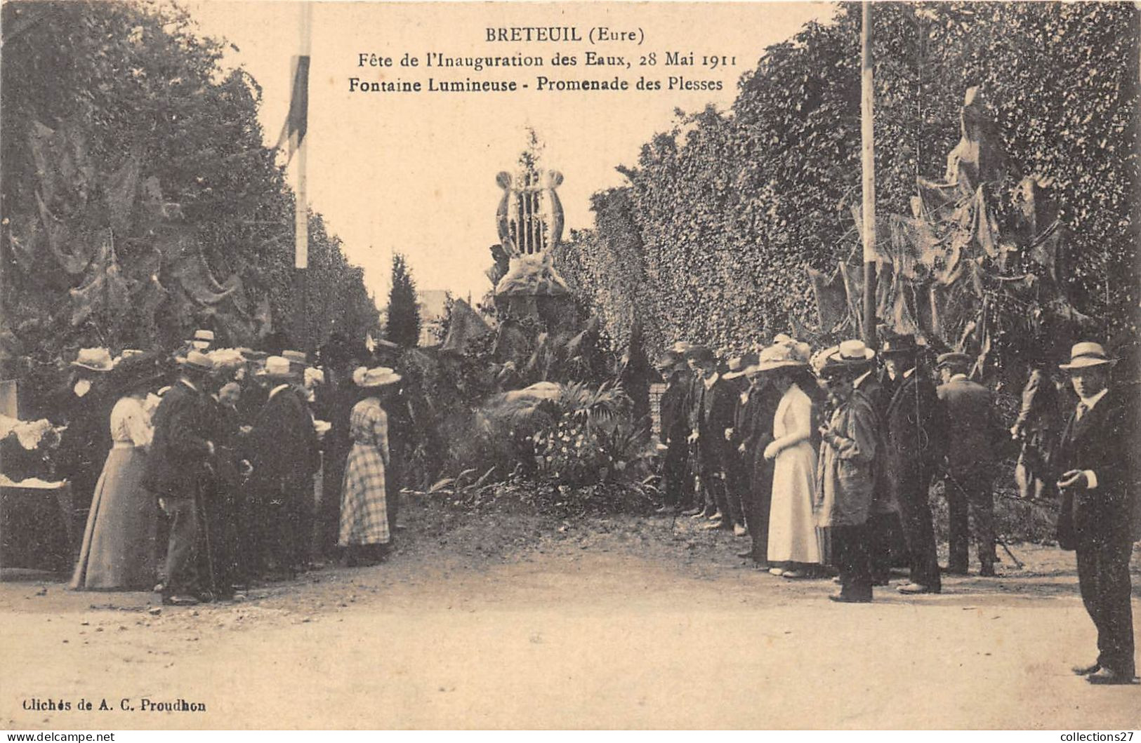 27-BRETEUIL- FÊTE DE L'INAUGURATION DES EAUX 28 MAI 1911 FONTAINE LUMINEUSE PROMENADE DES PLASSES - Breteuil