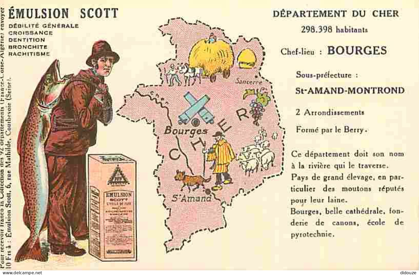 Publicité - Emulsion Scott - Carte Géographique Du Département Du Cher - CPA - Voir Scans Recto-Verso - Advertising