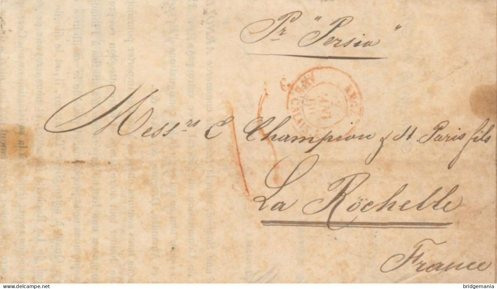 MTM067 - 1859 TRANSATLANTIC LETTER USA TO FRANCE Steamer PERSIA - RARE PRINTED MATTER RATE - Storia Postale