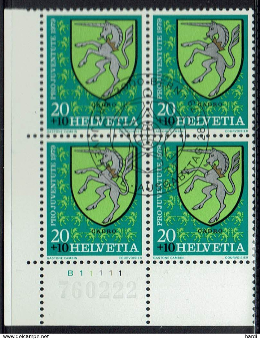 Schweiz 1979, MiNr.: 1165, 4erBlock Mit FDC Gestempelt - Gebraucht