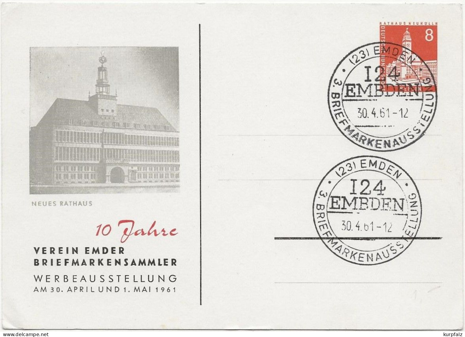 Berlin - Privatpostkarte PP 17/07 Verein Emder Briefmarkensammler 1961 Blanco Gestempelt - Cartes Postales Privées - Neuves