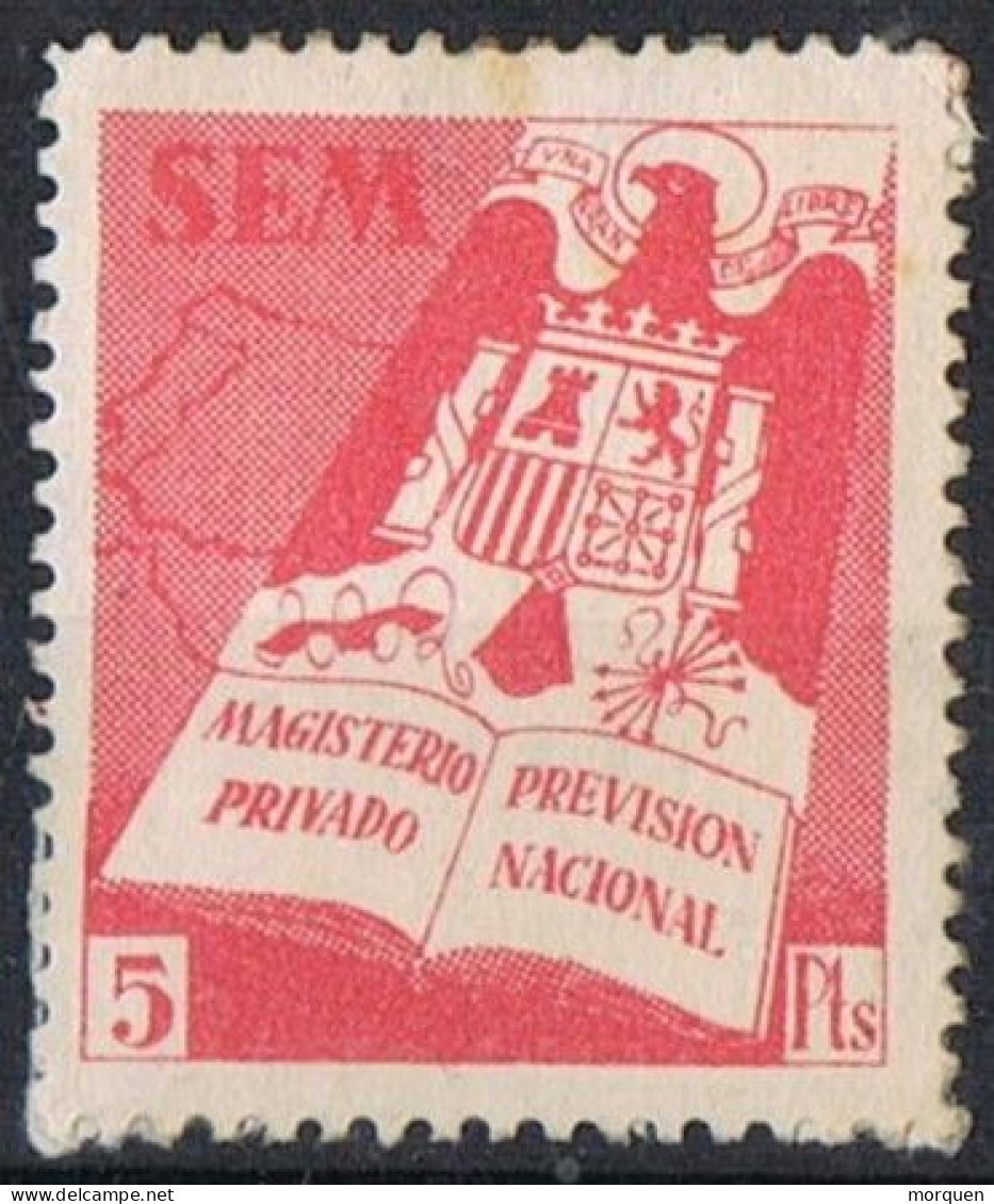 Sello Viñeta ESPAÑA, S.E.M. Magisterio Privado, Prevision Social 5 Pts * - Revenue Stamps