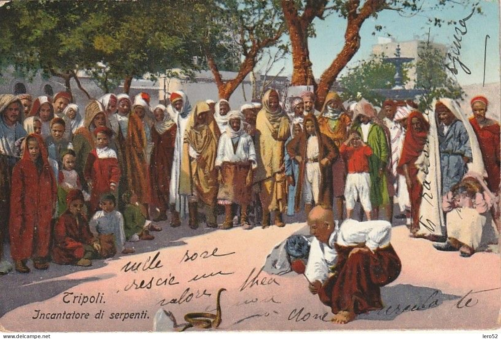LIBIA COLONIALE INCANTATORE DI SERPENTI ANNO 1912 FORMATO PICCOLO VIAGGIATA - Libyen