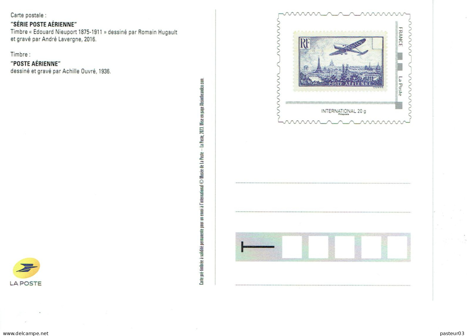 Série de 4 Entiers Timbres de Poste aérienne éditées par le Musée de La Poste voir liste Tarif international