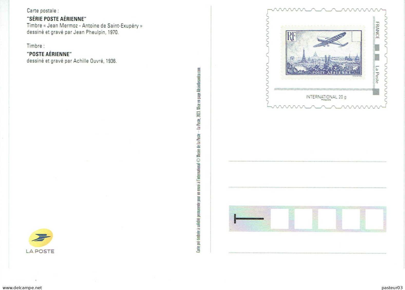 Série de 4 Entiers Timbres de Poste aérienne éditées par le Musée de La Poste voir liste Tarif international