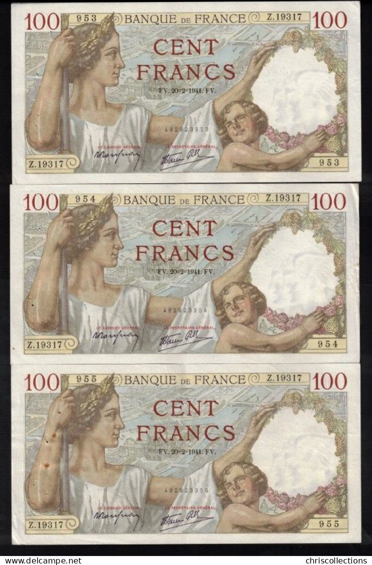 FRANCE - Lot De 4 Billets Français - 100F SULLY - F : 26/47 -  20.2.1941 - TTB/TTB+ - Numéros Qui Se Suivent - - 100 F 1939-1942 ''Sully''