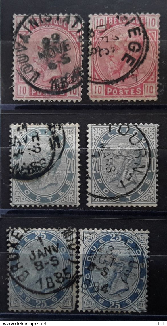 BELGIQUE 1883, LÉOPOLD II, 6 Timbres Avec Nuances, Cachets Divers  Yvert No 38,39 40, BTB Cote 100 Euros - 1883 Léopold II
