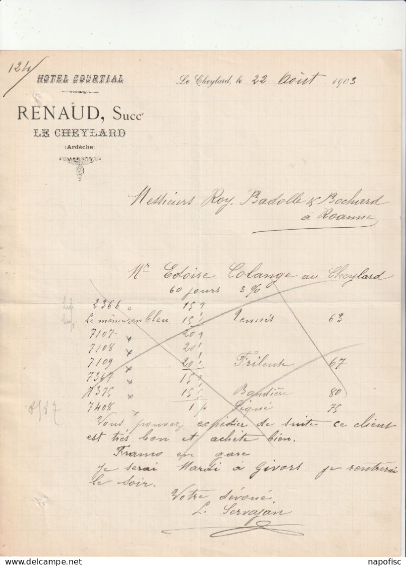 07-Renaud..Hôtel Courtial...Le Cheylard..(Ardèche)....1903 - Deportes & Turismo