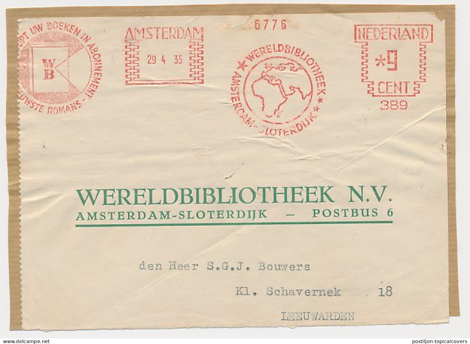Meter Address Label Netherlands 1935 Books - World Library - Non Classés