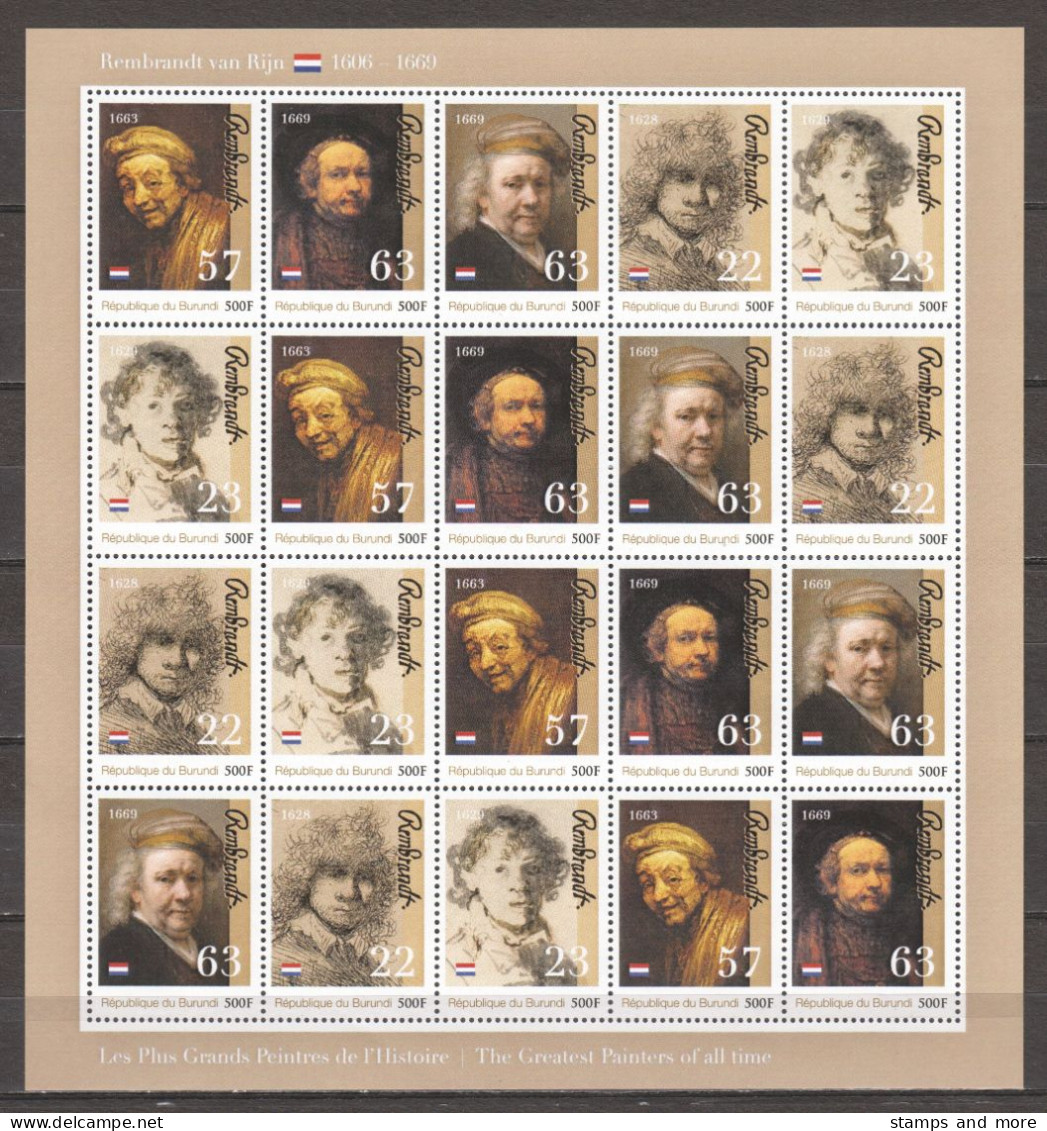 Burundi - MNH Sheet PAINTING REMBRANDT - SELF PORTRAITS (1) - Rembrandt