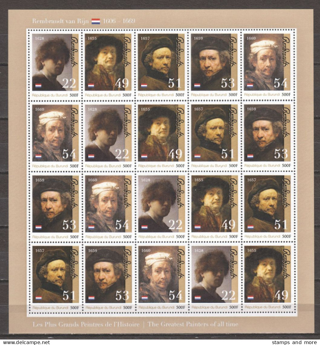 Burundi - MNH Sheet PAINTING REMBRANDT - SELF PORTRAITS (2) - Rembrandt