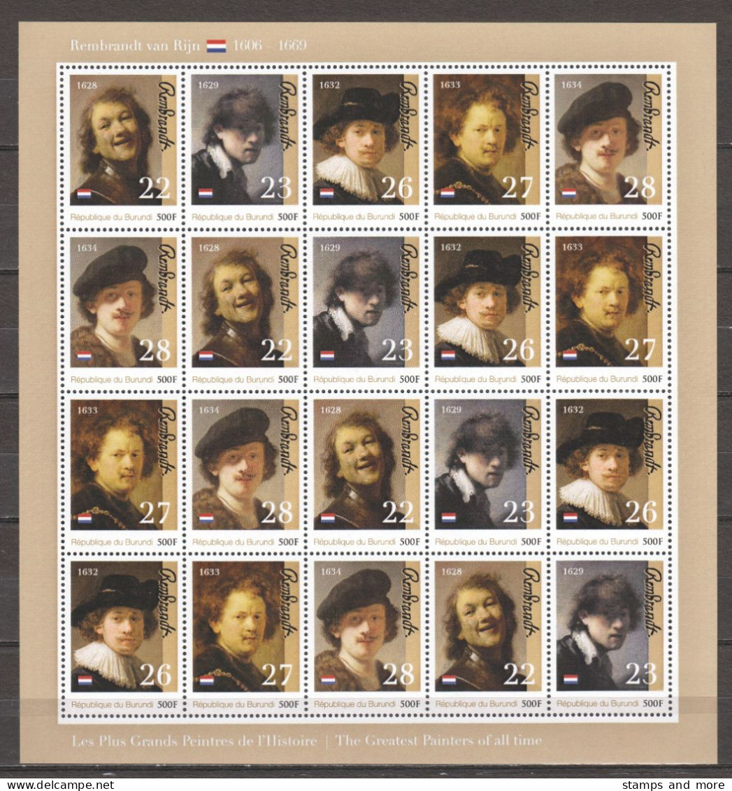 Burundi - MNH Sheet PAINTING REMBRANDT - SELF PORTRAITS (3) - Rembrandt