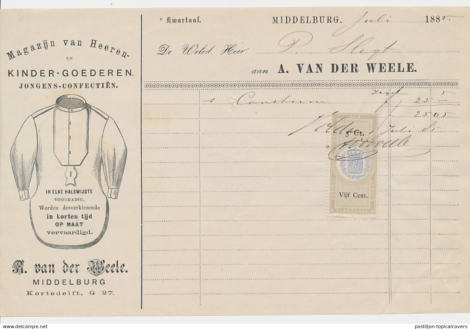 Nota Middelburg 1885 - Heeren- Kinder Goederen - Holanda