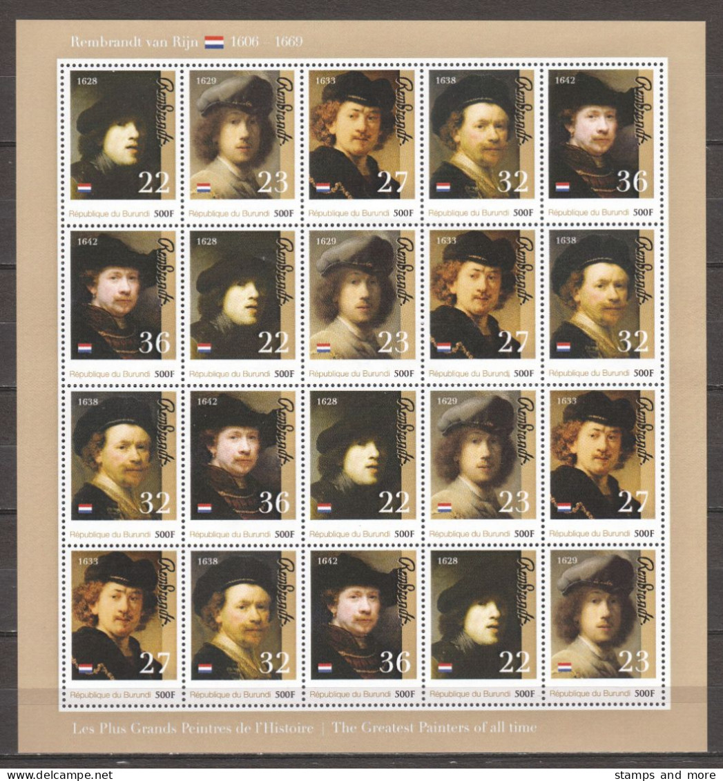 Burundi - MNH Sheet PAINTING REMBRANDT - SELF PORTRAITS (4)(*) - Rembrandt