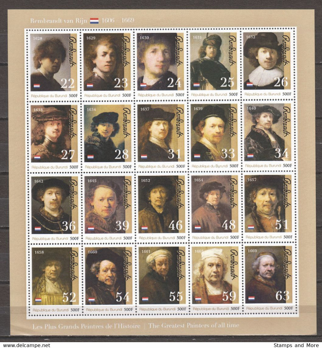 Burundi - MNH Sheet PAINTING REMBRANDT - SELF PORTRAITS (5) - Rembrandt