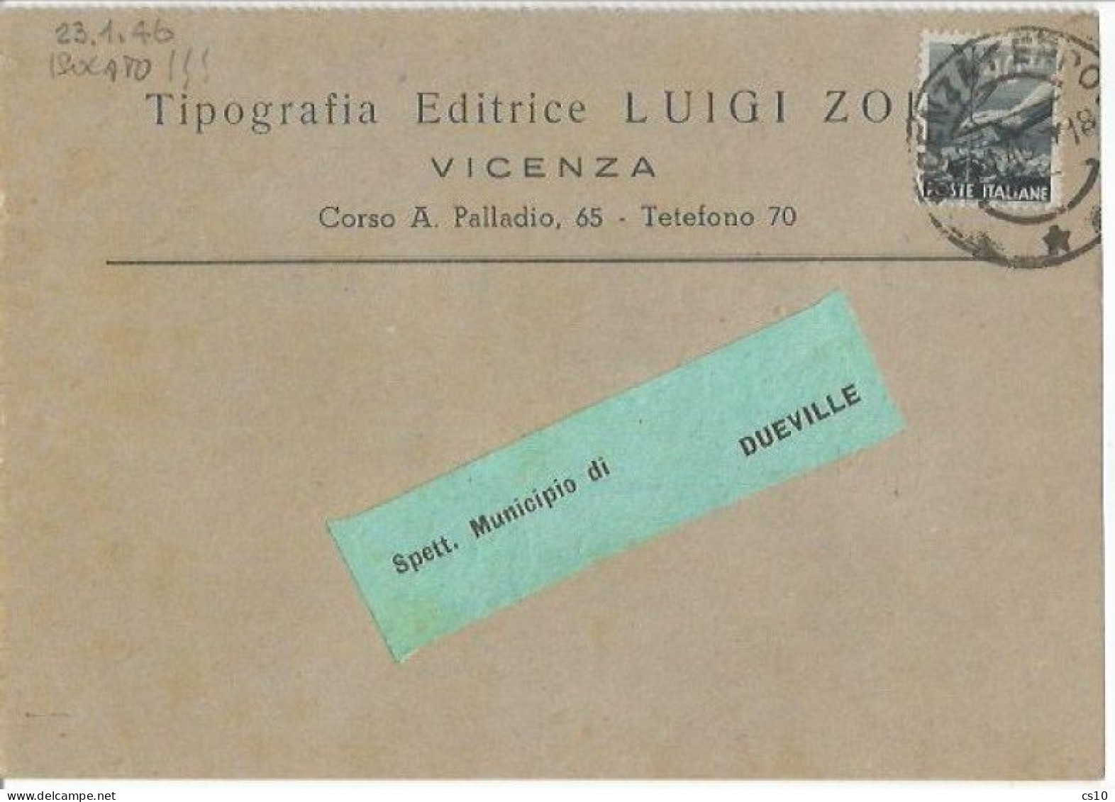 LUOGOTENENZA 3gen1946 Democratica C.40 Isolato Cartolina Commerciale Vicenza - Marcofilie
