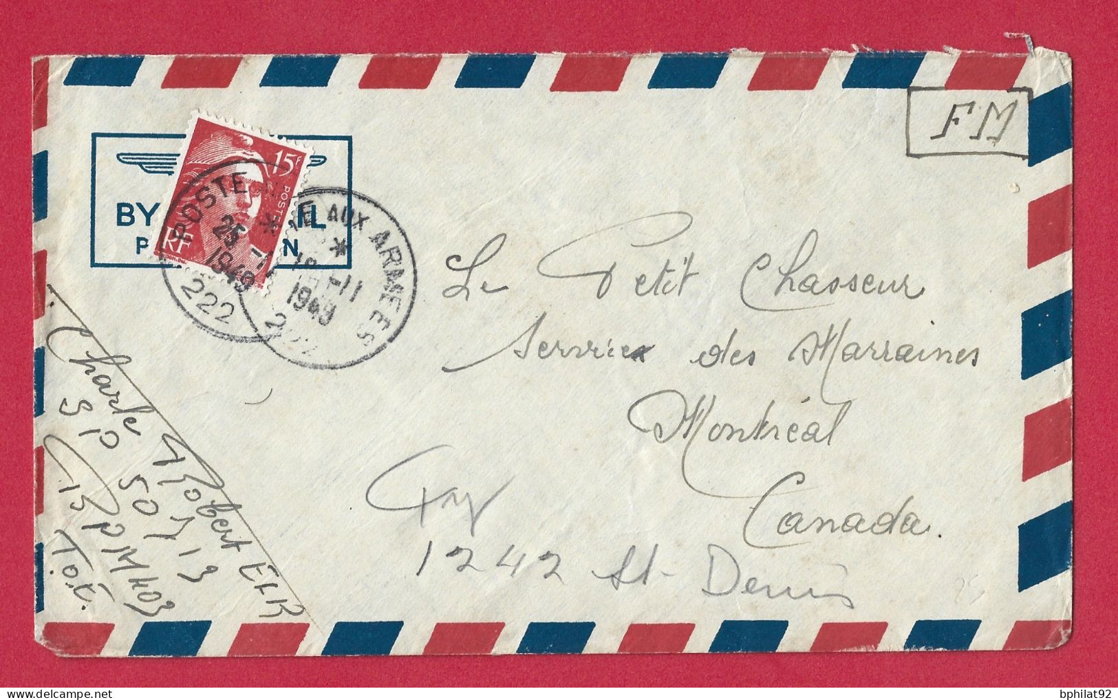 !!! INDOCHINE, LETTRE FM PAR AVION BPM 403 POUR LE CANADA DE 1949, AFFRANCHISSEMENT GANDON - Airmail