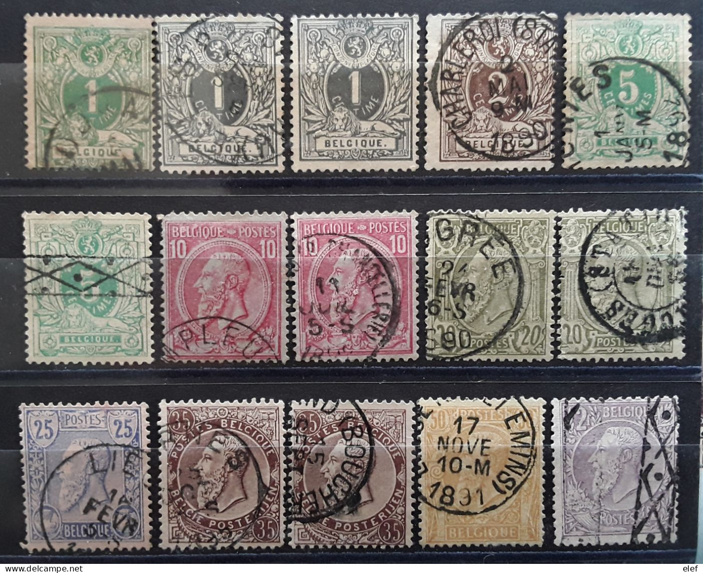 BELGIQUE 1884 - 1891, LÉOPOLD II, 15 Timbres Avec Nuances, Cachets Divers  Yvert No 42 / 52 Sauf 51 ,TB Cote 56 Euros - 1883 Léopold II