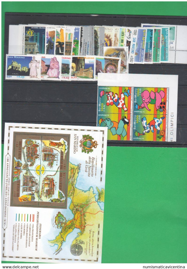 San Marino 2000 Annata Completa 27 Francobolli + 2 Foglietti BF + 1 Libretto NUOVI ** Stamps Saint Marin - Ongebruikt