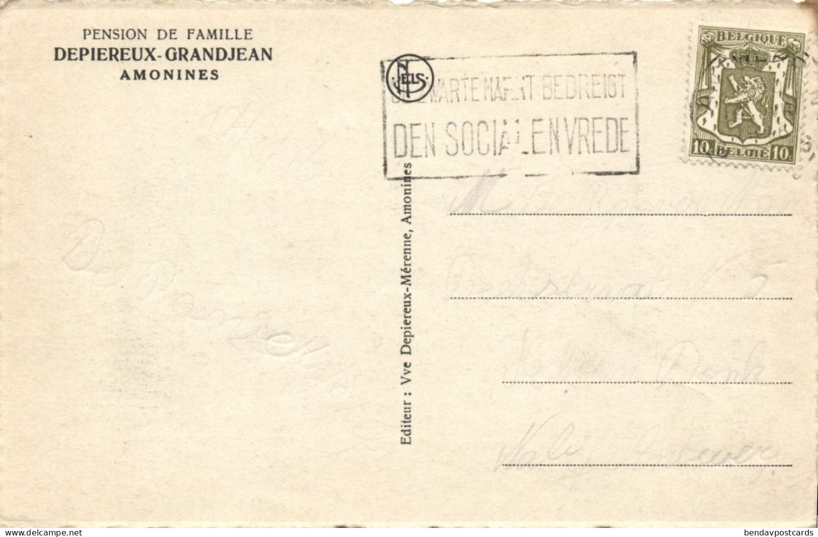 Belgium, AMONINES, Pension De Famille Depiereux-Grandjean (1940s) Postcard - Erezée