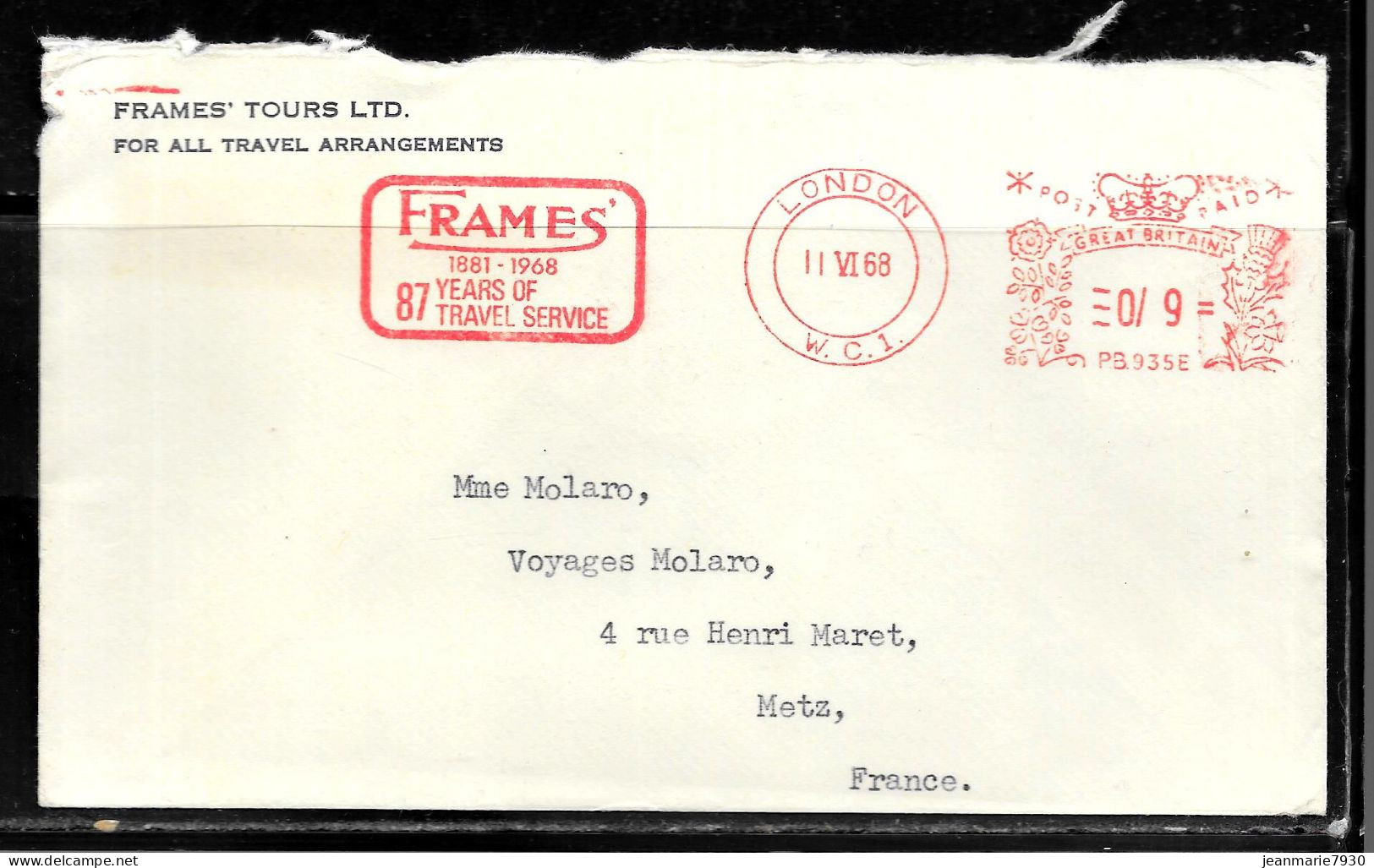 CC34 - GRANDE BRETAGNE - LETTRE DE LONDRES DU 02/06/68 POUR METZ - PB935E - Maschinenstempel (EMA)