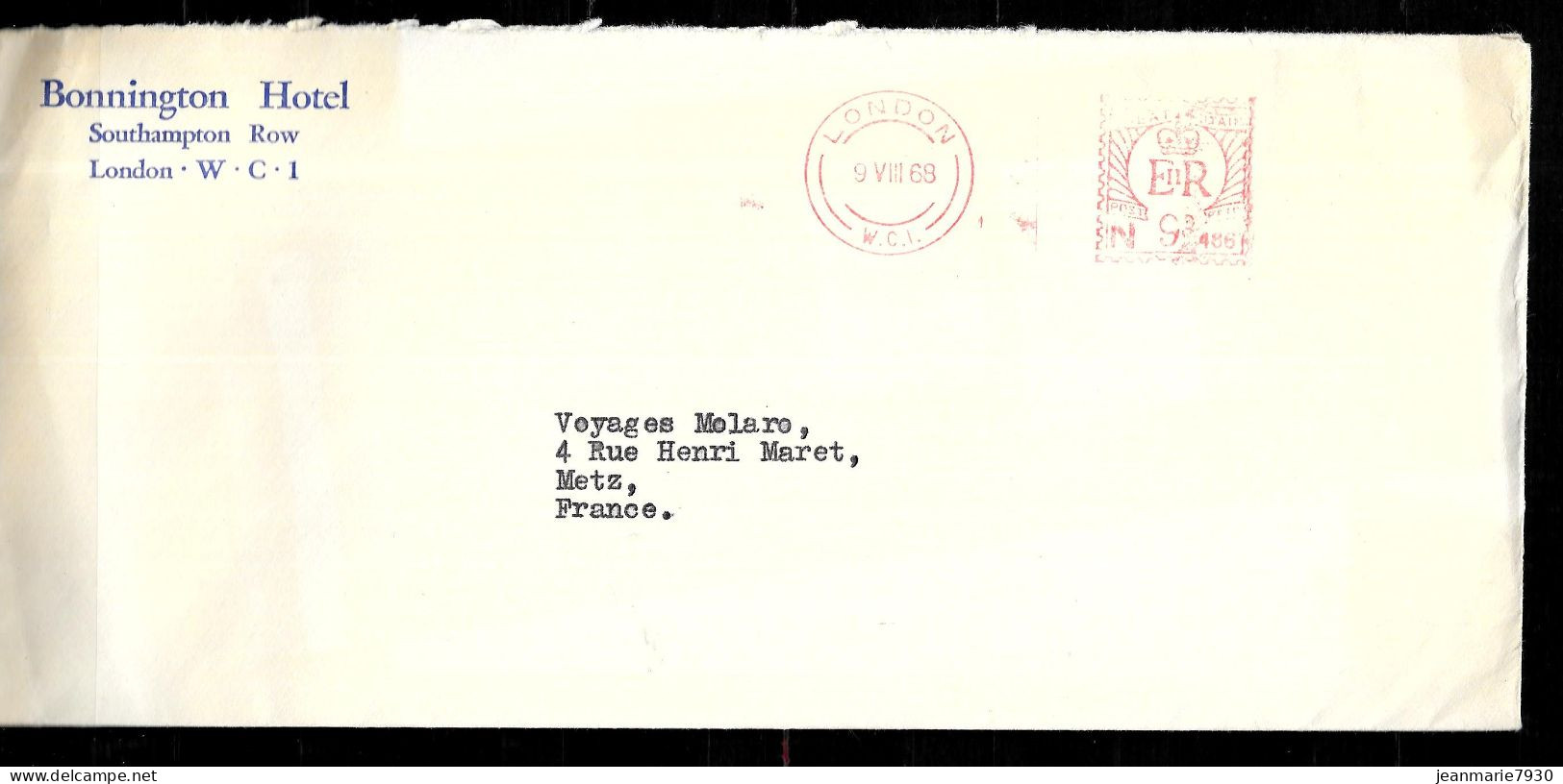 CC33 - GRANDE BRETAGNE - LETTRE DE LONDRES DU 09/08/68 POUR METZ - Franking Machines (EMA)