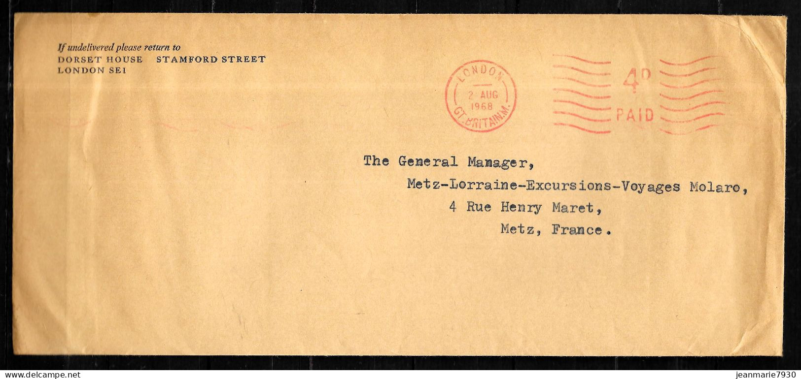 CC32 - GRANDE BRETAGNE - LETTRE DE LONDRES DU 02/08/68 POUR METZ - Maschinenstempel (EMA)