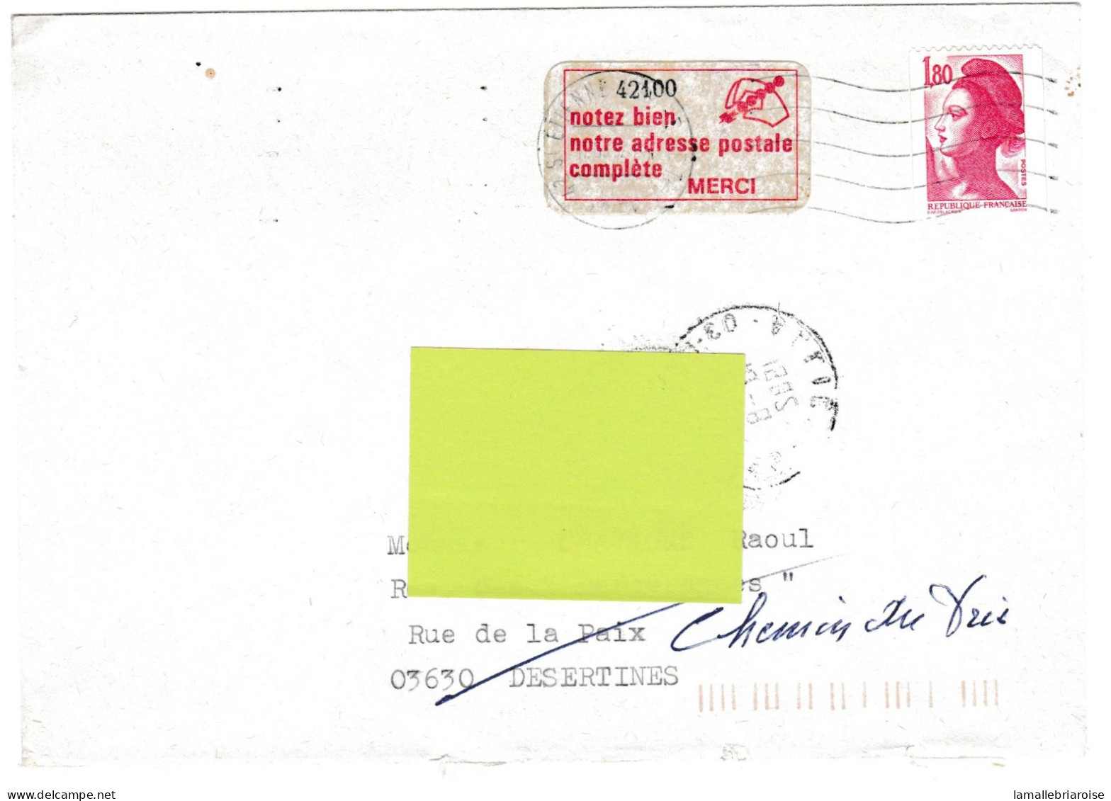 LOIRE, Saint Etienne Code Postal, Vignette "Notez Bien Notre Adresse Complète - 42100" Sur Enveloppe Pour Desertines - Porcelana