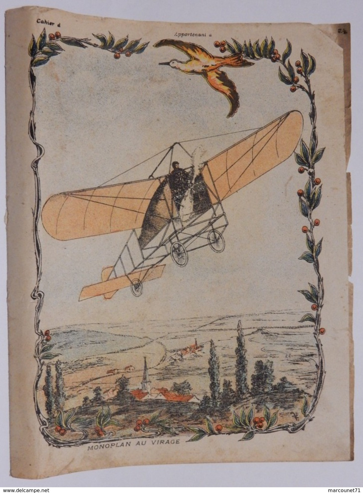 RARE ET ANCIEN PROTEGE CAHIER DIVERS MONOPLAN AU VIRAGE AEROPLANES IMAGERIE DE PONT A MOUSSON L VAGNE AVIATION FRANCAISE - Protège-cahiers