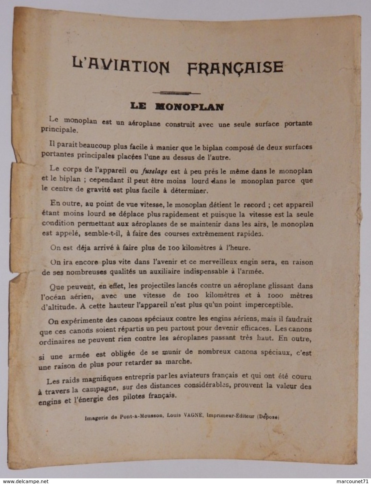 RARE ET ANCIEN PROTEGE CAHIER DIVERS MONOPLAN AU VIRAGE AEROPLANES IMAGERIE DE PONT A MOUSSON L VAGNE AVIATION FRANCAISE - Schutzumschläge