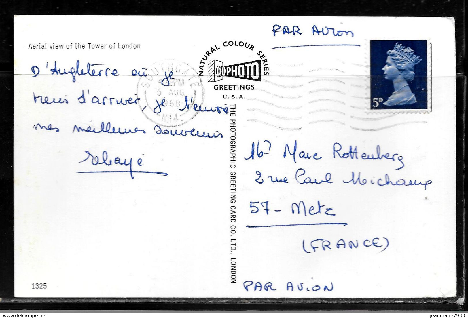 CC29 - GRANDE BRETAGNE - CP DE SOUTHGATE DU 05/08/68 POUR METZ - Maschinenstempel (EMA)