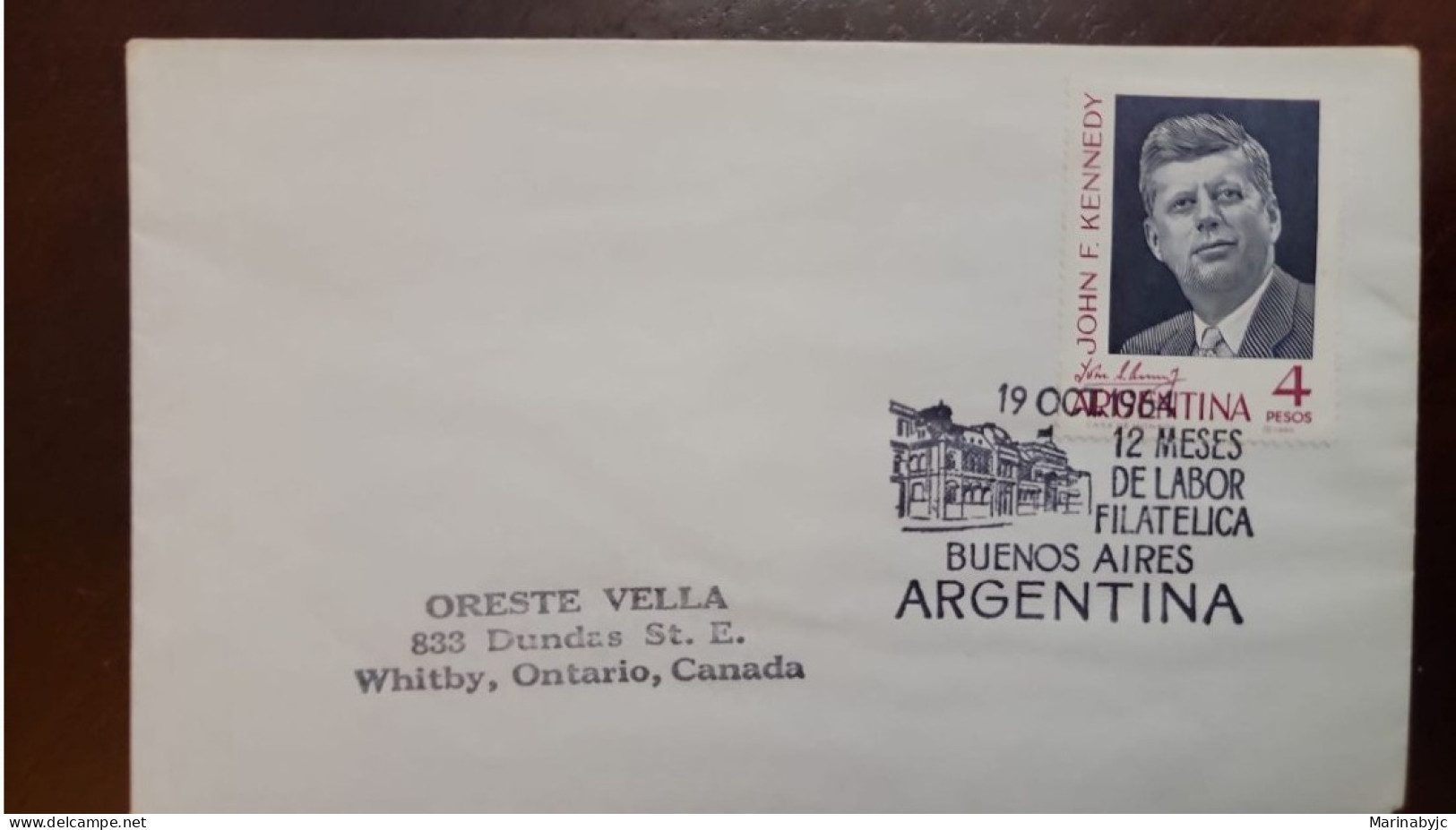 EL)1964 ARGENTINA, TRIBUTE TO THE PRESIDENT OF THE UNITED STATES JOHN FITZGERALD KENNEDY, CIRCULATED TO ONTARIO - CANADA - Ungebraucht