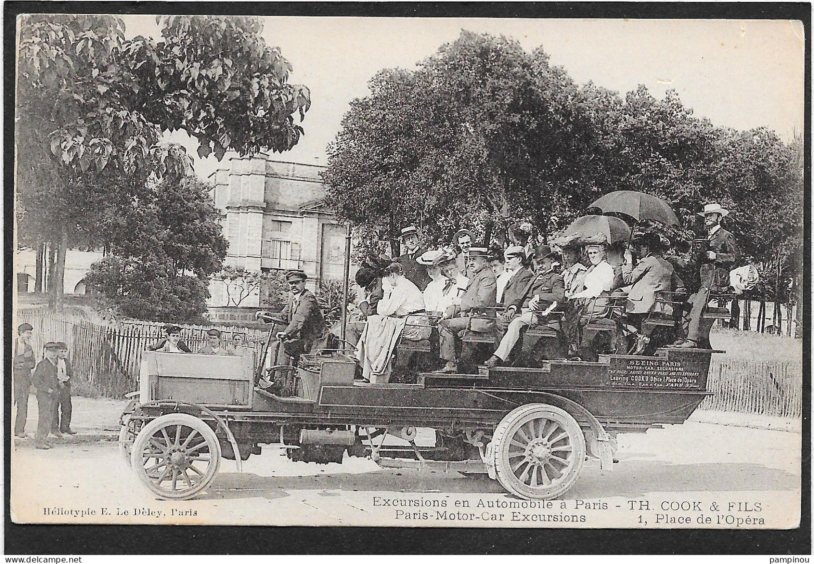 PARIS - Excursions En Automobile. T. COOK & Fils, Place De L'Opéra - Beau Plan Animé - Transport Urbain En Surface