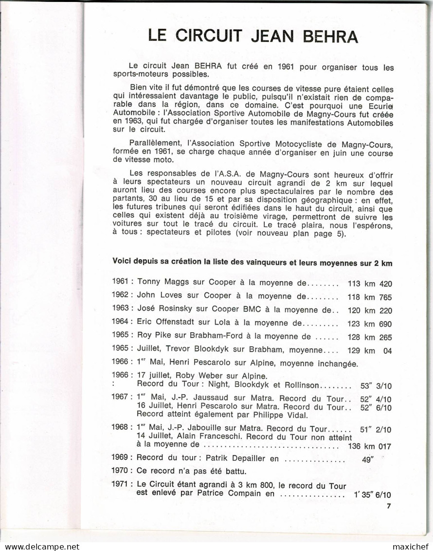 Xe Critérium Du Nivernais, 1ers 100 Tours De Magny-Cours, 13 & 14 Juillet 1971, 16 X 24 Cm, 44 Pages, Poids 115 Gr - Automobile - F1