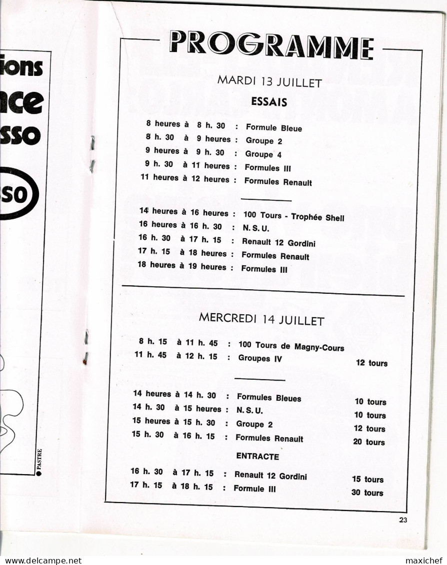 Xe Critérium du Nivernais, 1ers 100 Tours de Magny-Cours, 13 & 14 Juillet 1971, 16 X 24 cm, 44 pages, poids 115 gr