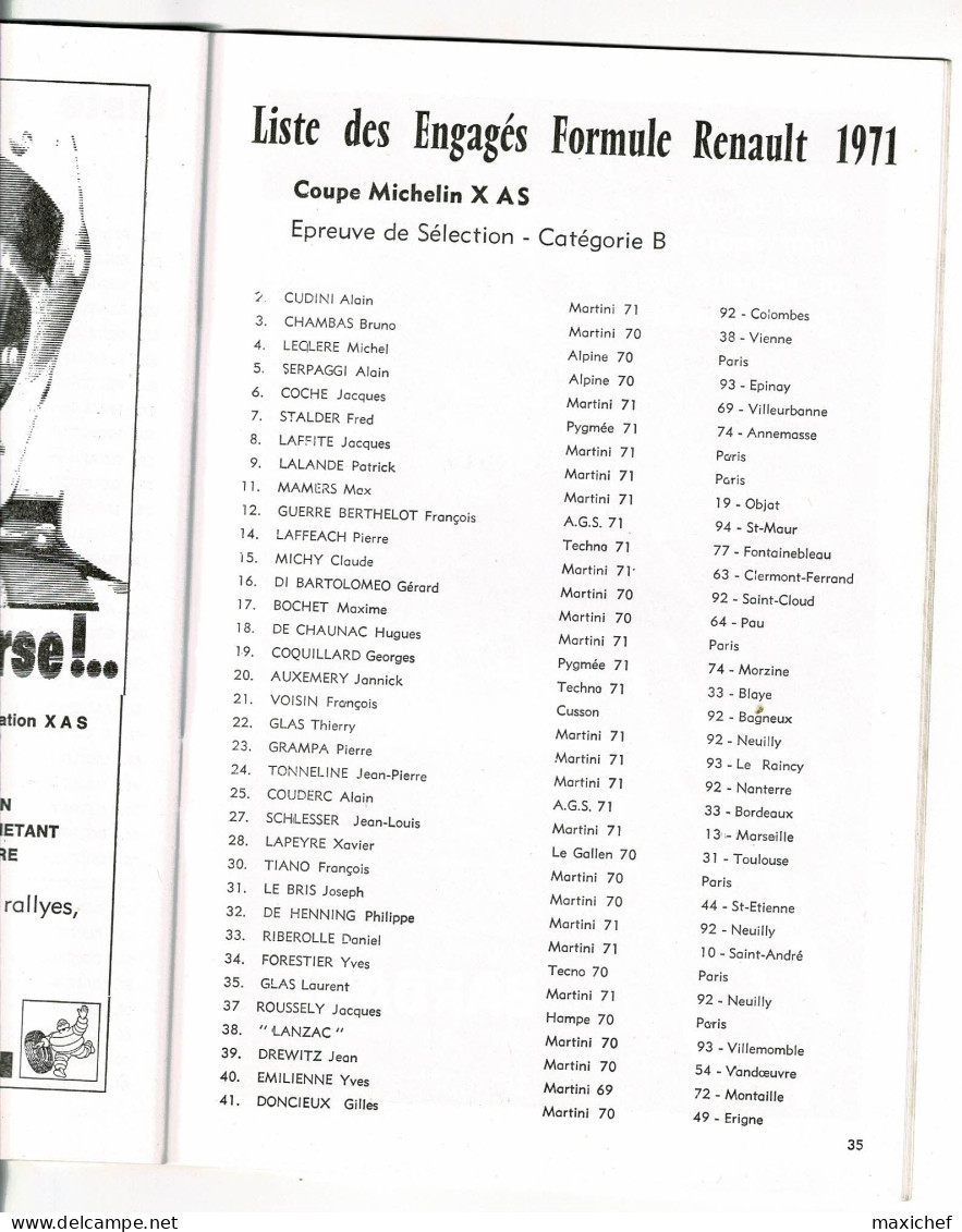Xe Critérium du Nivernais, 1ers 100 Tours de Magny-Cours, 13 & 14 Juillet 1971, 16 X 24 cm, 44 pages, poids 115 gr